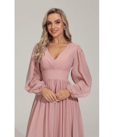 Long Sleeve Bridesmaid Dresses for Women Chiffon Empire Waist Wedding Guest Dresses Formal Evening Dress,R120 Desert Rose $29...