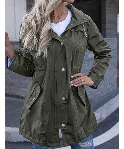 Rain Jacket Women Striped Lined Hooded Lightweight Raincoat Outdoor Waterproof Windbreaker Army Green $21.07 Coats