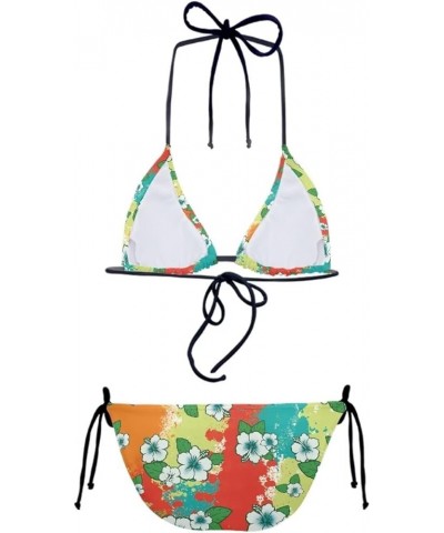 Womens 2 Piece Swimsuits Triangle Halter Thong Bikini Set Rainbow Floral $11.99 Swimsuits