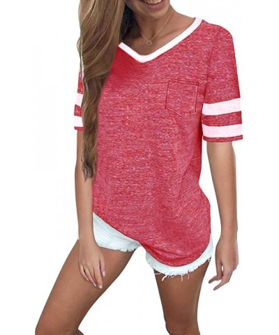 Womens Summer Tops Casual Short/Long Sleeve T-Shirts Watermelon Red $12.74 T-Shirts