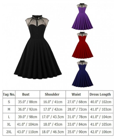 Women Mesh Floral Embroidery Vintage Cocktail Swing Dress Illusion 50s Goth Flared A line Casual Wedding Prom Evening Dress B...