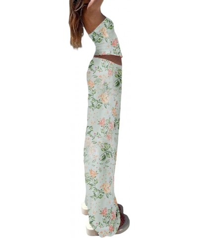 Women 2 Piece Maxi Skirt Set Strapless Tie Up Crop Top Bodycon Long Skirt Summer Y2k 2 Piece Outfit G-green Floral $9.35 Suits