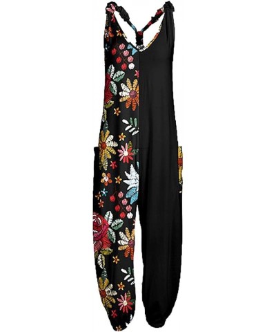 Womens Straps Jumpsuits Dressy, Vintage Print Overall Jumpsuit Casual Loose Jumpsuit Romper 11-black $32.55 Jumpsuits