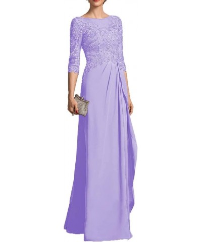 Mother of The Bride Dress 3/4 Sleeve Chiffon Laces Appliques Ruched Formal Evening Gowns Lavender $34.78 Dresses