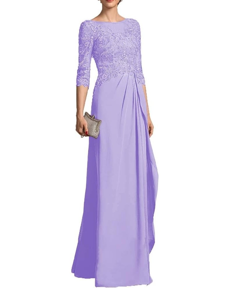 Mother of The Bride Dress 3/4 Sleeve Chiffon Laces Appliques Ruched Formal Evening Gowns Lavender $34.78 Dresses