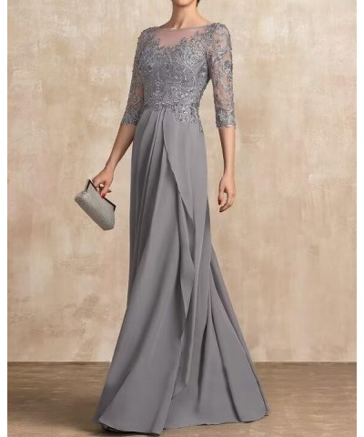 Mother of The Bride Dress 3/4 Sleeve Chiffon Laces Appliques Ruched Formal Evening Gowns Lavender $34.78 Dresses