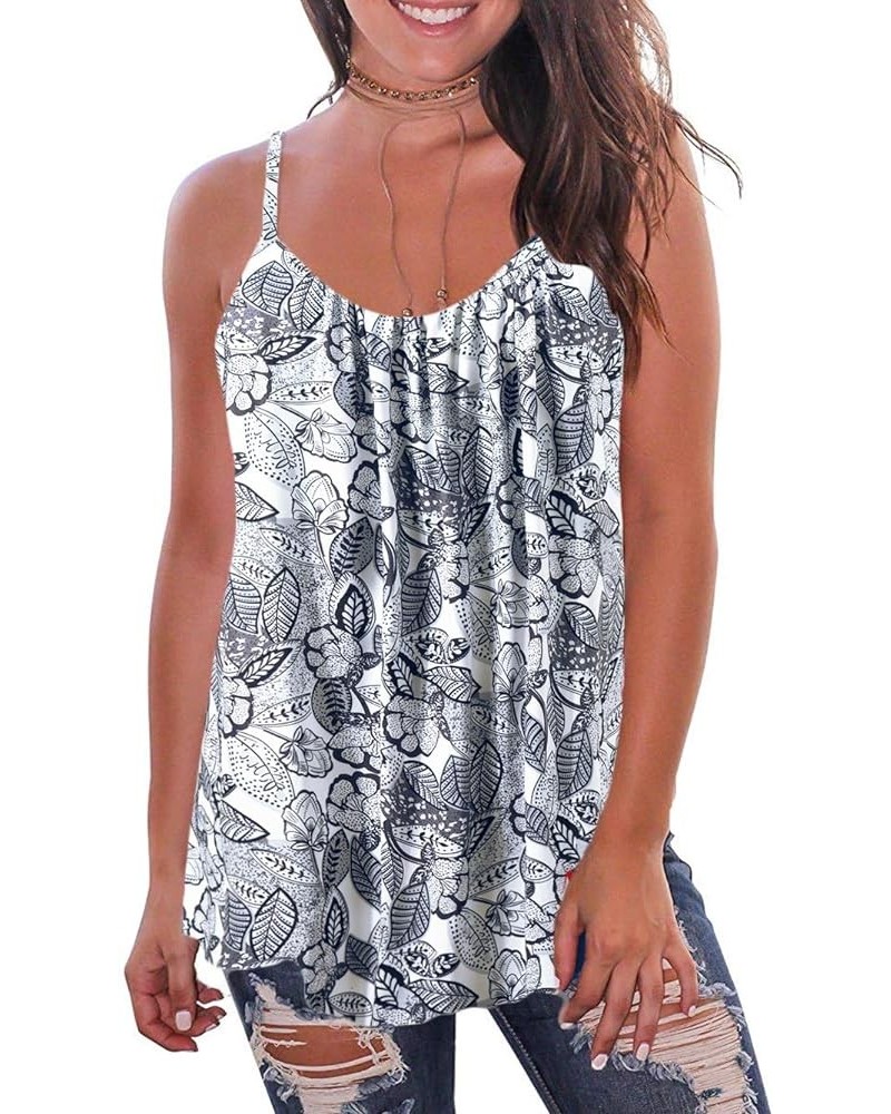 Print Long Vest,Flowy Tank Top for Women,Loose Cami,Pleated Dressy Swing Spaghetti Strap Camisole Leaf Black $14.26 Tanks