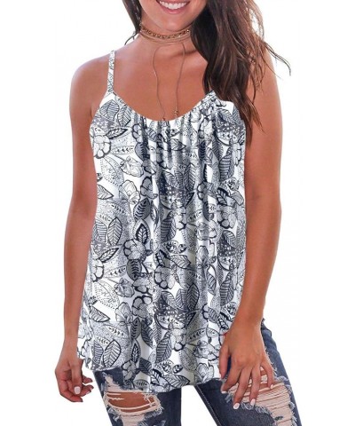 Print Long Vest,Flowy Tank Top for Women,Loose Cami,Pleated Dressy Swing Spaghetti Strap Camisole Leaf Black $14.26 Tanks