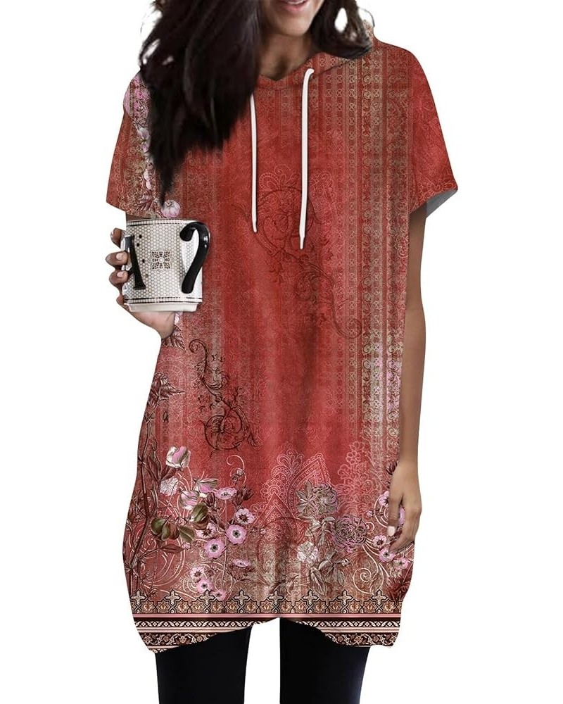 Womens Summer Oversized Hoodies Casual Short Sleeve Shirts 2024 Fashion Drawstring Lightweight Tunic Tops Ab-deep Red $7.50 T...