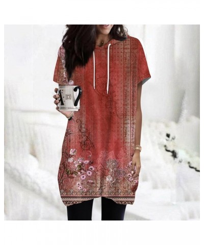 Womens Summer Oversized Hoodies Casual Short Sleeve Shirts 2024 Fashion Drawstring Lightweight Tunic Tops Ab-deep Red $7.50 T...