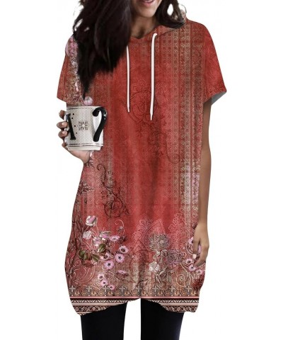 Womens Summer Oversized Hoodies Casual Short Sleeve Shirts 2024 Fashion Drawstring Lightweight Tunic Tops Ab-deep Red $7.50 T...