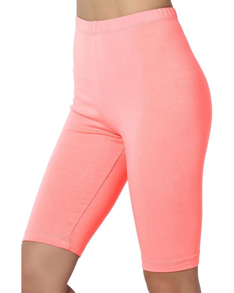 Women's Basic Stretch Cotton Span High Waist Above Knee Bermuda Short Leggings Neon Coral Pink $9.51 Activewear