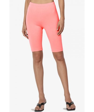 Women's Basic Stretch Cotton Span High Waist Above Knee Bermuda Short Leggings Neon Coral Pink $9.51 Activewear