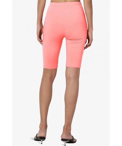 Women's Basic Stretch Cotton Span High Waist Above Knee Bermuda Short Leggings Neon Coral Pink $9.51 Activewear