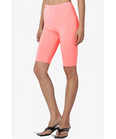 Women's Basic Stretch Cotton Span High Waist Above Knee Bermuda Short Leggings Neon Coral Pink $9.51 Activewear