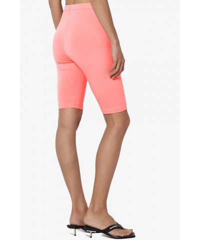 Women's Basic Stretch Cotton Span High Waist Above Knee Bermuda Short Leggings Neon Coral Pink $9.51 Activewear