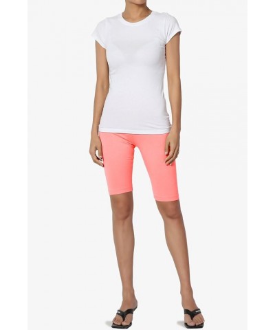 Women's Basic Stretch Cotton Span High Waist Above Knee Bermuda Short Leggings Neon Coral Pink $9.51 Activewear