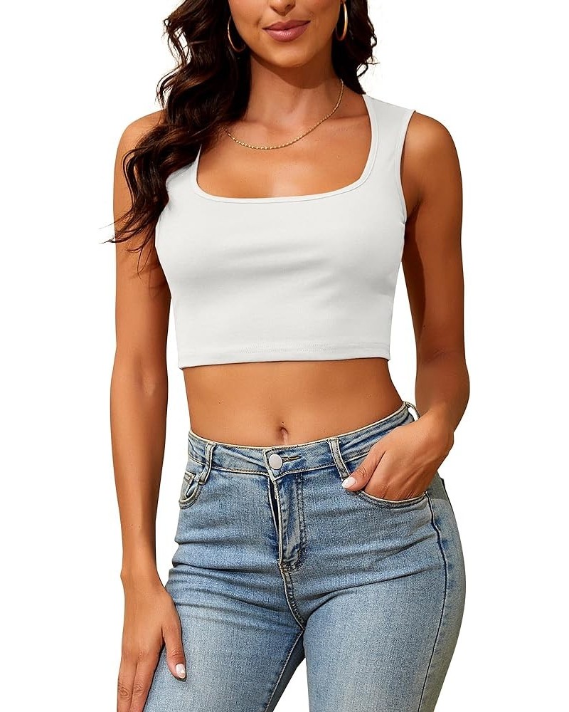 Women Cropped Tank Tops Square Neck Strap Fitted Sexy Cute Trendy Summer Crop Top Sleeveless Tee Shirts White $11.19 Tanks