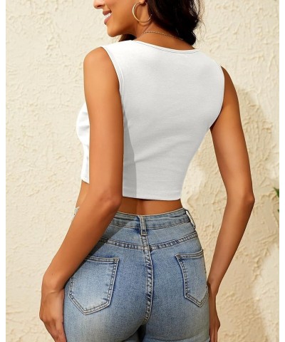 Women Cropped Tank Tops Square Neck Strap Fitted Sexy Cute Trendy Summer Crop Top Sleeveless Tee Shirts White $11.19 Tanks