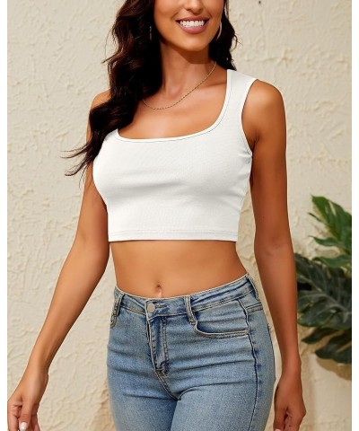 Women Cropped Tank Tops Square Neck Strap Fitted Sexy Cute Trendy Summer Crop Top Sleeveless Tee Shirts White $11.19 Tanks