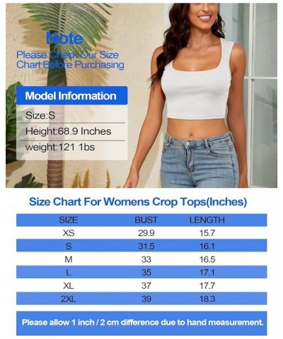 Women Cropped Tank Tops Square Neck Strap Fitted Sexy Cute Trendy Summer Crop Top Sleeveless Tee Shirts White $11.19 Tanks