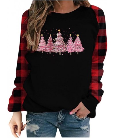 Merry Christmas Women Sweatshirt Long Sleeves Plaid Round Neck Pullover Shirt LOose Fit Holiday Sweatshirt Clothes Kk15-red $...