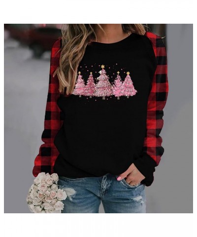 Merry Christmas Women Sweatshirt Long Sleeves Plaid Round Neck Pullover Shirt LOose Fit Holiday Sweatshirt Clothes Kk15-red $...