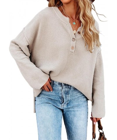 Women's Oversized Sweaters Batwing Long Sleeve Loose V Neck Button Henley Tops Pullover Knit Jumper As Show $18.04 Sweaters