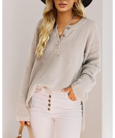 Women's Oversized Sweaters Batwing Long Sleeve Loose V Neck Button Henley Tops Pullover Knit Jumper As Show $18.04 Sweaters