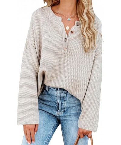 Women's Oversized Sweaters Batwing Long Sleeve Loose V Neck Button Henley Tops Pullover Knit Jumper As Show $18.04 Sweaters