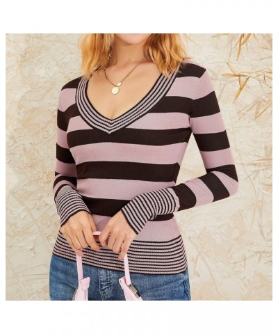 Women Long Sleeve Knit Shirts Ribbed Ruched Crew Neck Slim Fitted Top Sweater Y2k Fariy Grunge Casual Top Blouse F-brown $10....