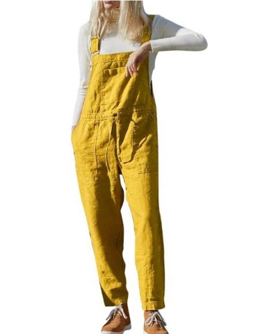 Women's Casual Cotton Linen Plus Size Overalls Baggy Wide Leg Pants Loose Rompers Jumpsuit (950 Yellow 3XL) $11.42 Overalls