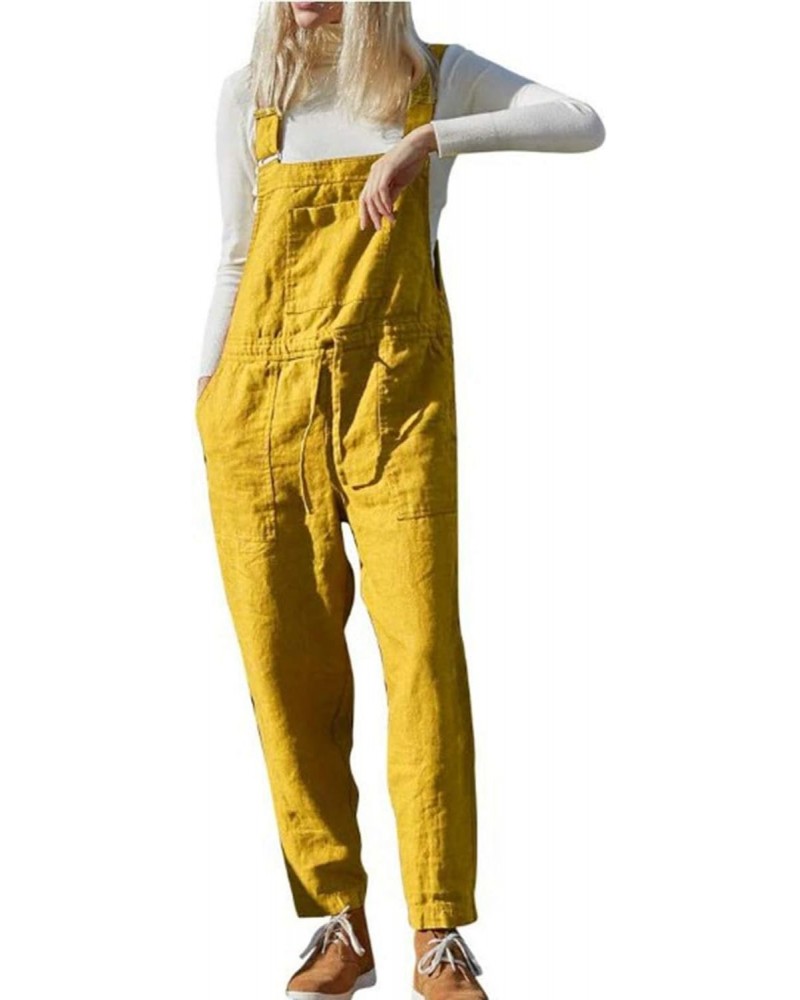 Women's Casual Cotton Linen Plus Size Overalls Baggy Wide Leg Pants Loose Rompers Jumpsuit (950 Yellow 3XL) $11.42 Overalls