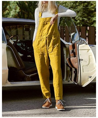 Women's Casual Cotton Linen Plus Size Overalls Baggy Wide Leg Pants Loose Rompers Jumpsuit (950 Yellow 3XL) $11.42 Overalls