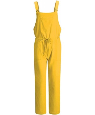 Women's Casual Cotton Linen Plus Size Overalls Baggy Wide Leg Pants Loose Rompers Jumpsuit (950 Yellow 3XL) $11.42 Overalls