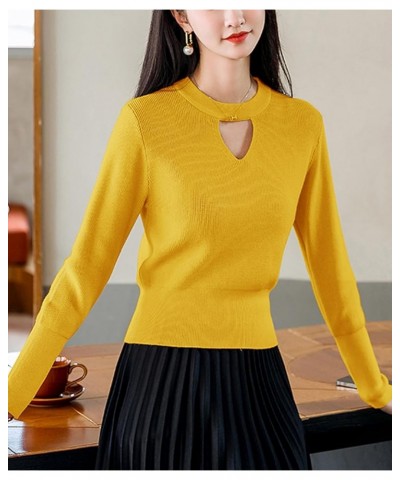 Women's Pullover Sweaters Fall Long Sleeve Cutout Knit Tops Casual Blouse 24586 Yellow $12.59 Sweaters