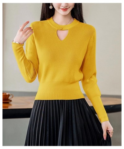 Women's Pullover Sweaters Fall Long Sleeve Cutout Knit Tops Casual Blouse 24586 Yellow $12.59 Sweaters