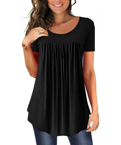 Women's Casual Tunic Tops For Leggings Short Sleeve Loose Henley Blouses Round Neck Flowy TShirts Summer 556black $17.59 Tops