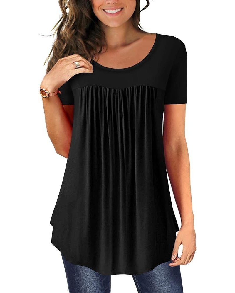 Women's Casual Tunic Tops For Leggings Short Sleeve Loose Henley Blouses Round Neck Flowy TShirts Summer 556black $17.59 Tops