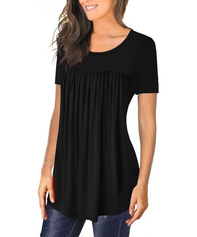 Women's Casual Tunic Tops For Leggings Short Sleeve Loose Henley Blouses Round Neck Flowy TShirts Summer 556black $17.59 Tops