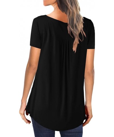 Women's Casual Tunic Tops For Leggings Short Sleeve Loose Henley Blouses Round Neck Flowy TShirts Summer 556black $17.59 Tops