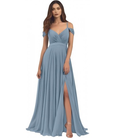 Women's Off The Shoulder Bridesmaid Dresses for Wedding Long A-Line Chiffon Formal Gown with Slit Purple $41.24 Dresses