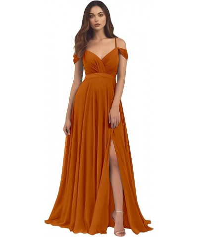 Women's Off The Shoulder Bridesmaid Dresses for Wedding Long A-Line Chiffon Formal Gown with Slit Purple $41.24 Dresses