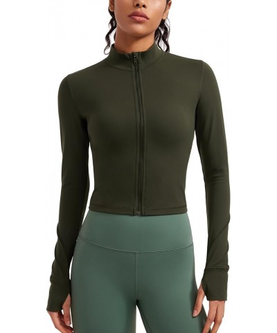 Womens Butterluxe Full Zip Cropped Workout Jackets Slim Fit Athletic Yoga Jacket with Thumb Holes Olive Green $21.15 Jackets