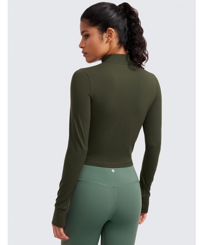 Womens Butterluxe Full Zip Cropped Workout Jackets Slim Fit Athletic Yoga Jacket with Thumb Holes Olive Green $21.15 Jackets