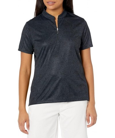 Women's Tropical Menagerie S/S Zip Polo Black $20.29 Shirts