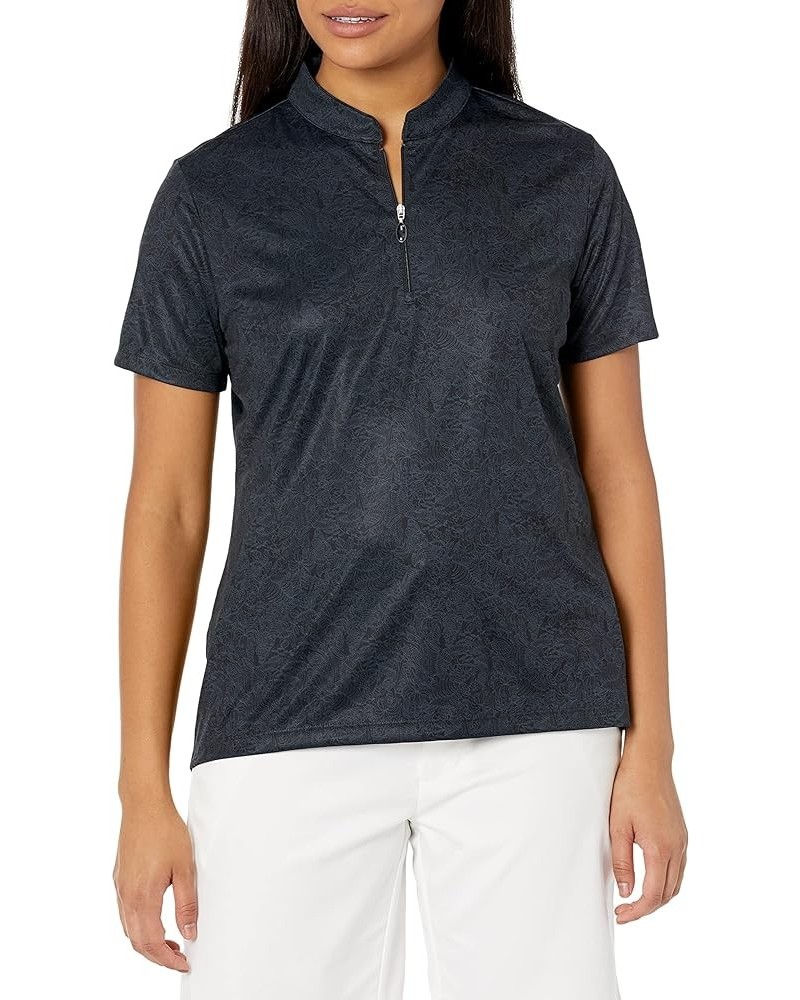 Women's Tropical Menagerie S/S Zip Polo Black $20.29 Shirts