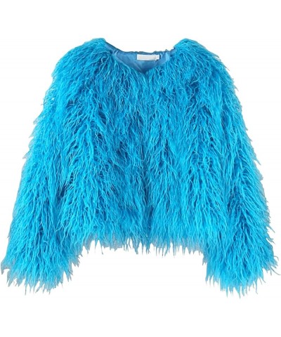 Vintage Women's Fluffy Faux Fur Jackets with Long Sleeve,Winter Warm Outwear Parka Coat Sky Blue $17.16 Jackets