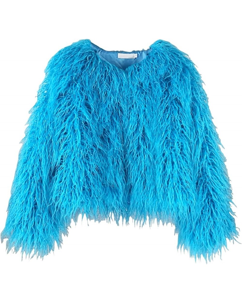 Vintage Women's Fluffy Faux Fur Jackets with Long Sleeve,Winter Warm Outwear Parka Coat Sky Blue $17.16 Jackets