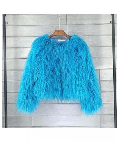 Vintage Women's Fluffy Faux Fur Jackets with Long Sleeve,Winter Warm Outwear Parka Coat Sky Blue $17.16 Jackets